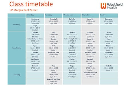 Bank Street Active Space class timetable