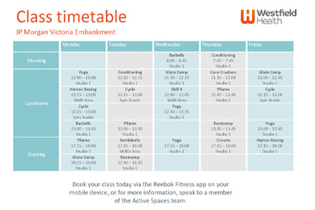 Victoria Embankment Active Space class timetable